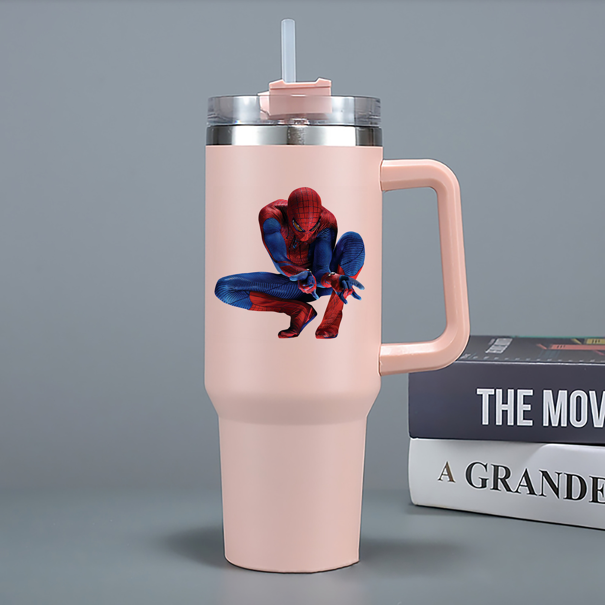 （画像用） Spider Man スパイダーマン 1200mL車用タンブラー - クリスタルステッカー（プラスチックストロー付き）